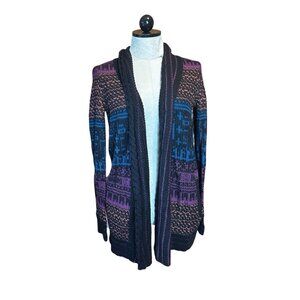 Silence + Noise Multi-Colored Patterned Knit Cardigan Sweater Size M Pockets